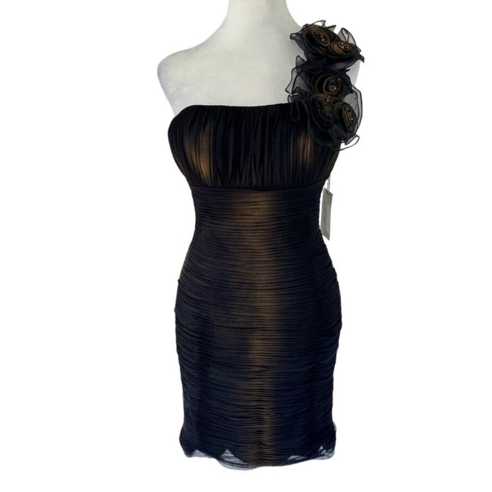 Jovani Junior Prom Dress Vintage Black Rosette One Shoulder Short Retro 90s Sz 8